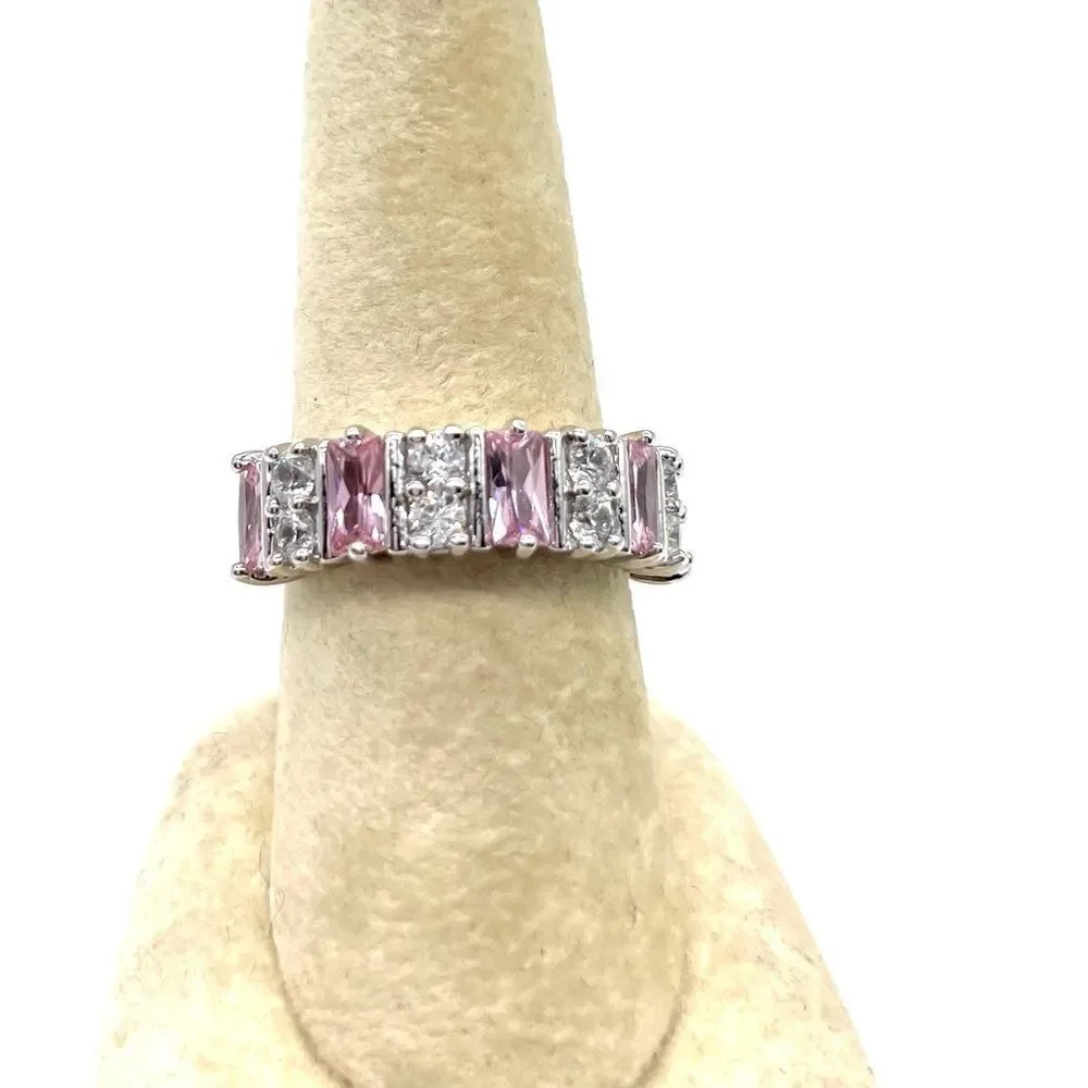 Silver Plated Ring Lab Created Faux Pink Sapphire
